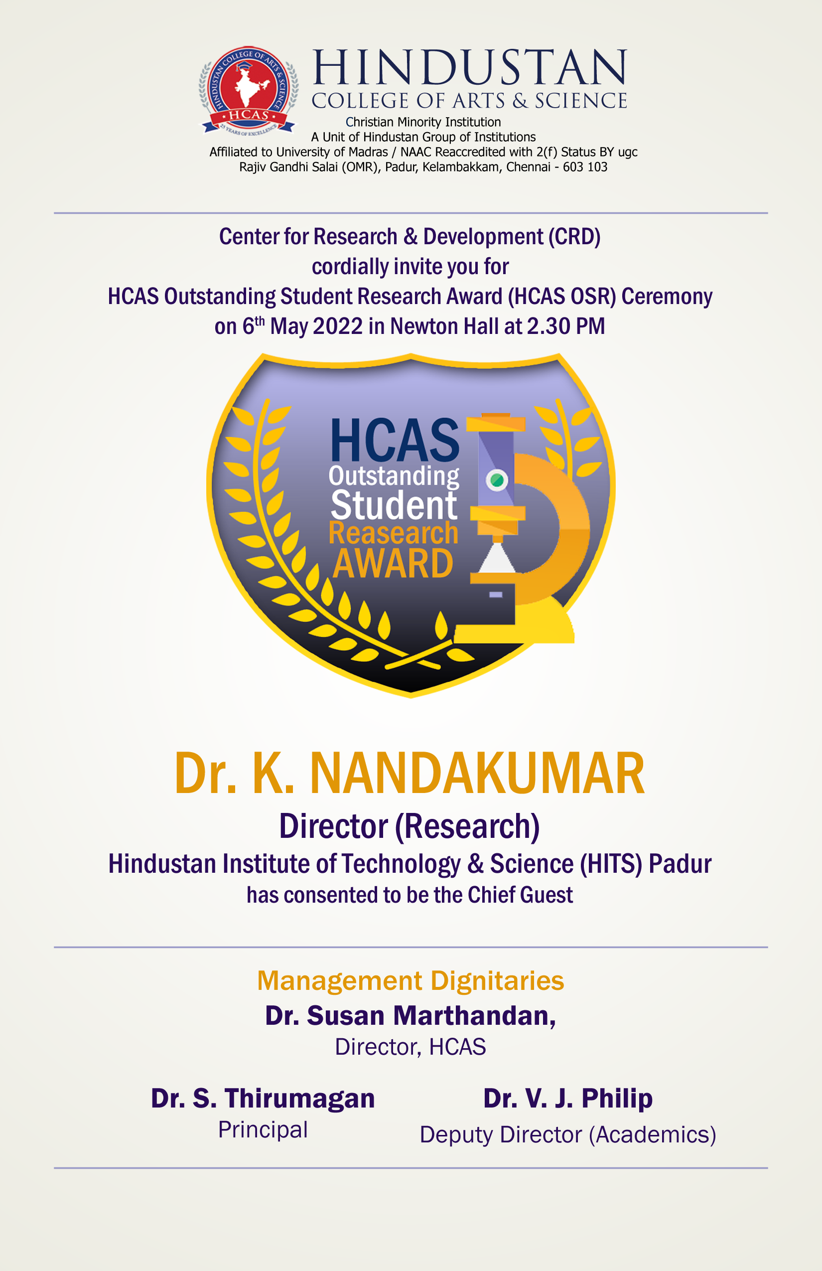 HCAS Outstanding Student Research Award (HCAS OSR) Ceremony